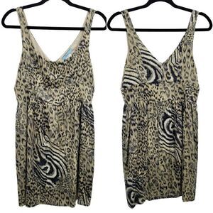Marciano Dress Silk Cocktail Sleeveless Scoop Fit Flare Mini Animal Pocket Tan M